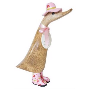 DCUK - And med lyserøde gummistøvler, hat og sløjfe - Natur - 22 cm