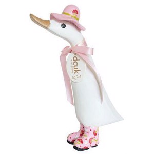 DCUK - And med lyserøde gummistøvler, hat og sløjfe - Hvid - 22 cm